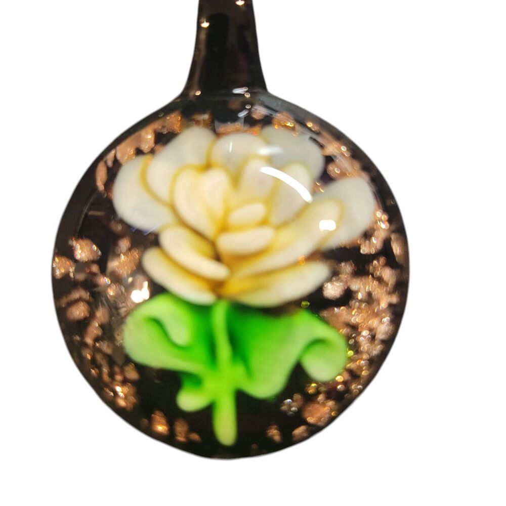 Art Glass Necklace Round Flower Pendant Multicolor 1.25" x 1.25" No Chain NEW